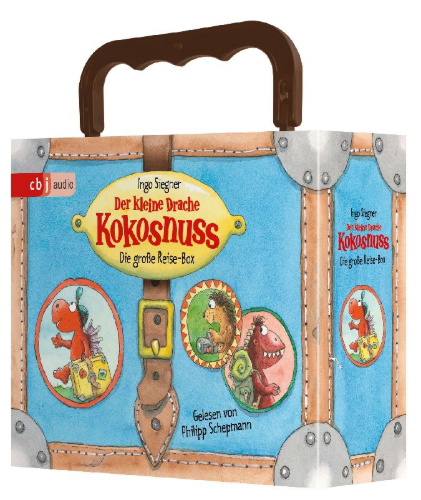 Buchcover und Innenansicht für das Buch: Der kleine Drache Kokosnuss - Die große Reise-Box