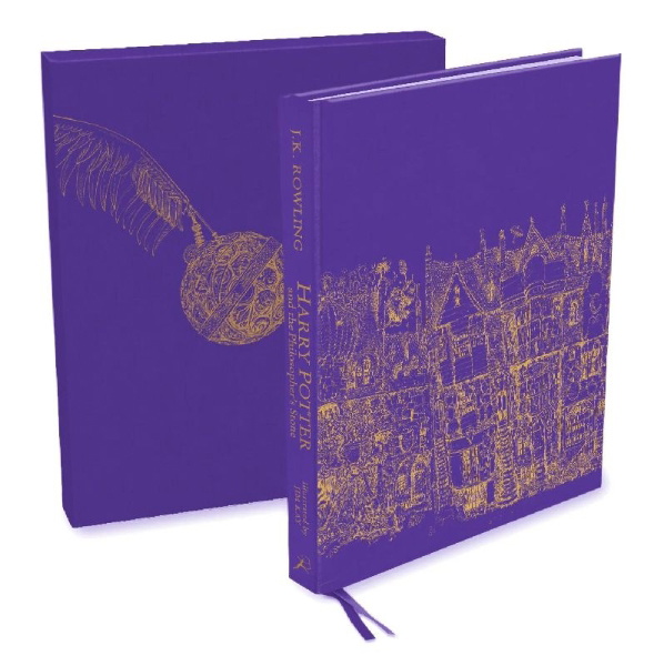 Buchcover und Innenansicht für das Buch: Harry Potter and the Philosopher's Stone. Deluxe Illustrated Slipcase Edition