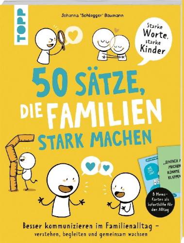 Buchcover und Innenansicht für das Buch: 50 Sätze, die Familien stark machen