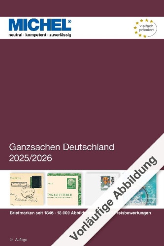 Buchcover und Innenansicht für das Buch: Ganzsachen Deutschland 2025/2026