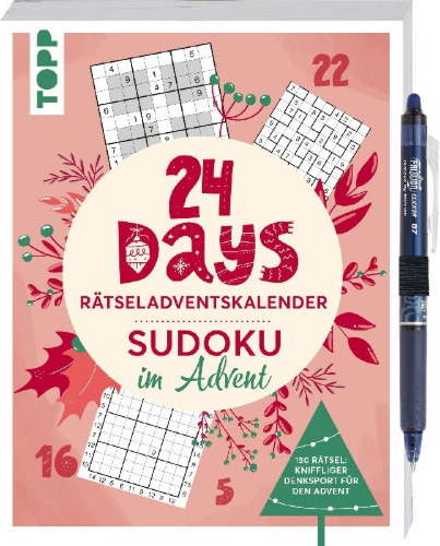 Buchcover und Innenansicht für das Buch: 24 DAYS RÄTSELADVENTSKALENDER - Sudoku im Advent