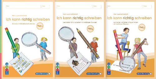 Buchcover und Innenansicht für das Buch: Mein Lupenschreibheft 1 bis 3 - Ich kann richtig schreiben - Ausgabe mit Artikelkennzeichnung (DaZ)