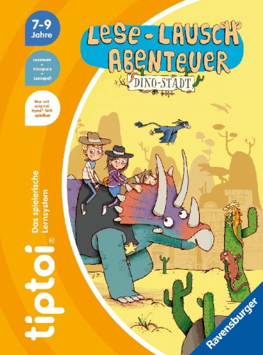 Buchcover und Innenansicht für das Buch: tiptoi® Lese-Lausch-Abenteuer - Dino-Stadt