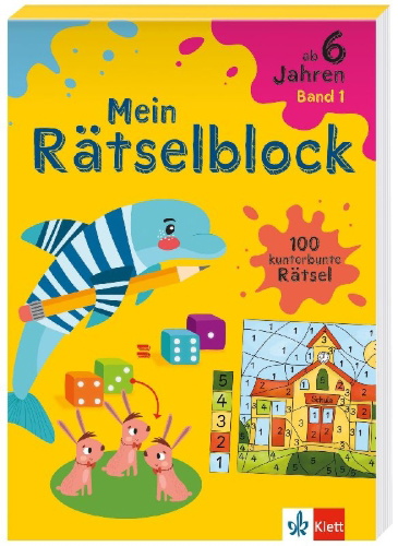 Buchcover und Innenansicht für das Buch: Klett Mein Rätselblock ab 6 Jahren Band 1