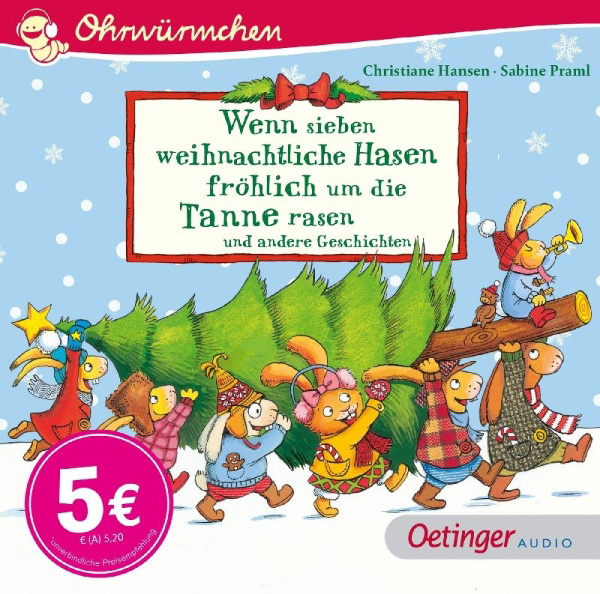 Buchcover und Innenansicht für das Buch: Wenn sieben weihnachtliche Hasen fröhlich um die Tanne rasen und andere Geschichten