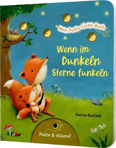 Buchcover und Innenansicht für das Buch: Mein Puste-Licht-Buch: Wenn im Dunkeln Sterne funkeln