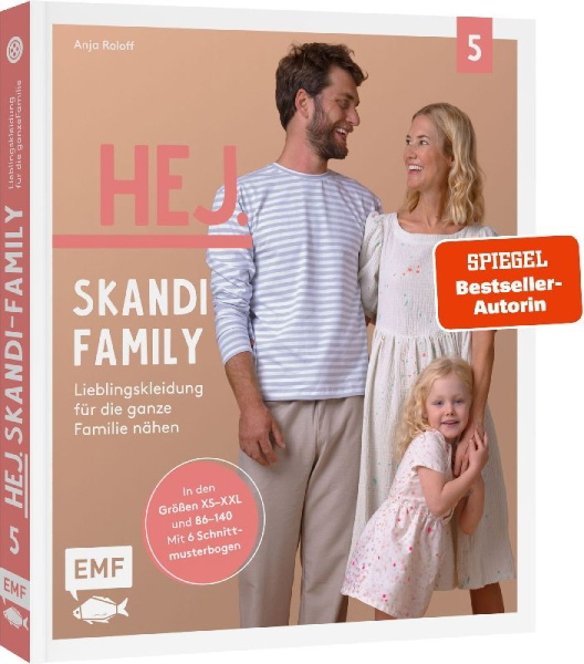 Buchcover und Innenansicht für das Buch: Hej. Skandi-Family - Band 5 - Lieblingskleidung für die ganze Familie nähen