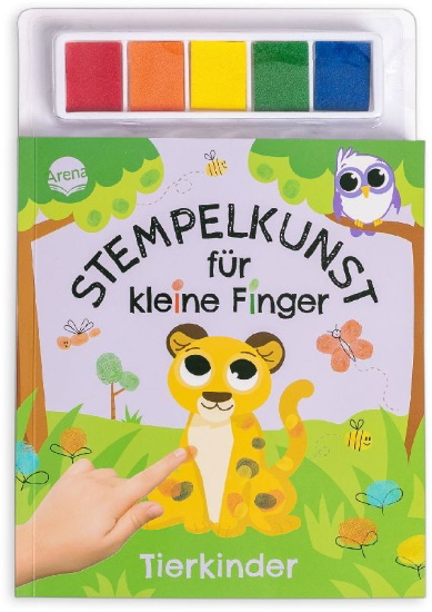 Buchcover und Innenansicht für das Buch: Stempelkunst für kleine Finger. Tierkinder