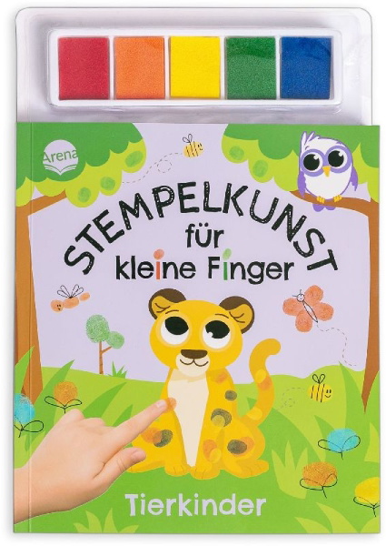 Buchcover und Innenansicht für das Buch: Stempelkunst für kleine Finger. Tierkinder