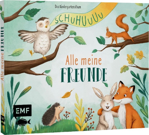 Buchcover und Innenansicht für das Buch: Schuhuuu - Alle meine Freunde - Das Kindergartenalbum (Waldtiere)