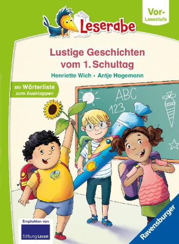 Buchcover und Innenansicht für das Buch: Leserabe Vor-Lesestufe - Lustige Geschichten vom 1. Schultag