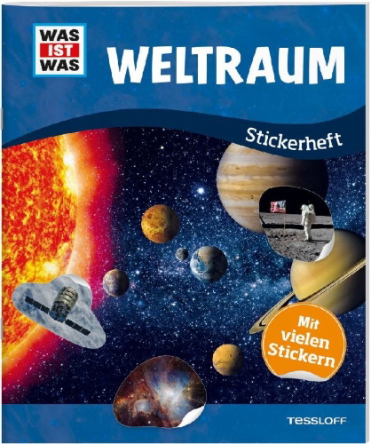Buchcover und Innenansicht für das Buch: WAS IST WAS Stickerheft Weltraum