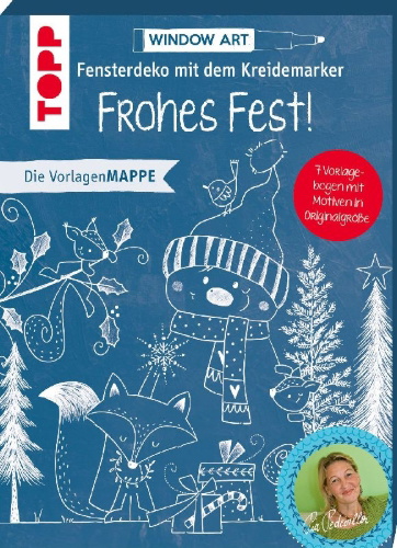 Buchcover und Innenansicht für das Buch: Vorlagenmappe Fensterdeko mit dem Kreidemarker - Frohes Fest!