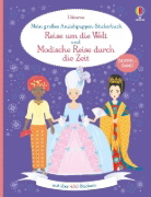 Buchcover und Innenansicht für das Buch: Mein großes Anziehpuppen-Stickerbuch: Reise um die Welt und Modische Reise durch die Zeit