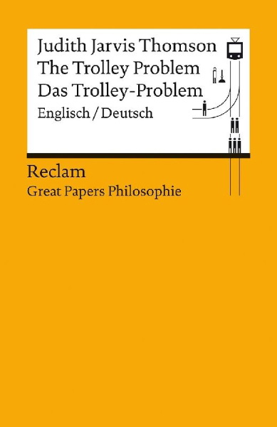 Buchcover und Innenansicht für das Buch: The Trolley Problem / Das Trolley-Problem. Englisch/Deutsch