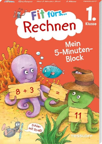 Buchcover und Innenansicht für das Buch: Fit fürs Rechnen 1. Klasse. Mein 5-Minuten-Block