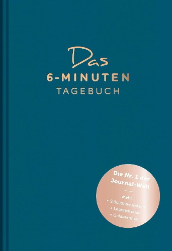 Buchcover und Innenansicht für das Buch: Das 6-Minuten-Tagebuch (aquarellblau)