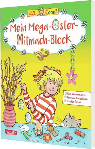 Buchcover und Innenansicht für das Buch: Conni Gelbe Reihe (Beschäftigungsbuch): Mein Mega-Oster-Mitmach-Block