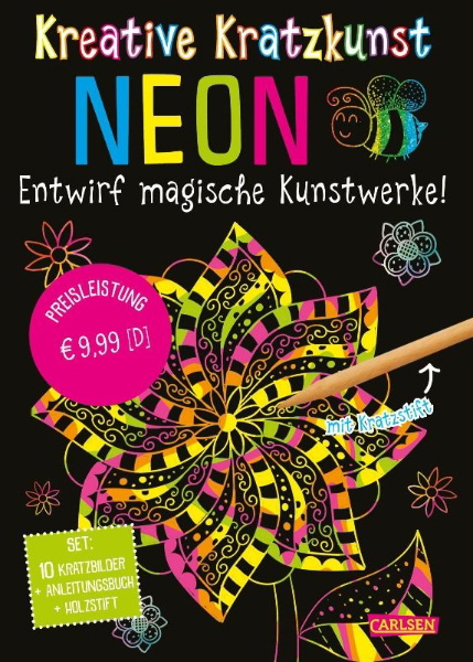 Buchcover und Innenansicht für das Buch: Kratzbilder für Kinder: Kreative Kratzkunst: Neon