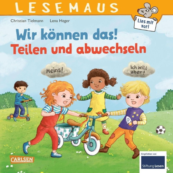 Buchcover und Innenansicht für das Buch: LESEMAUS 124: Wir können das! Teilen und abwechseln