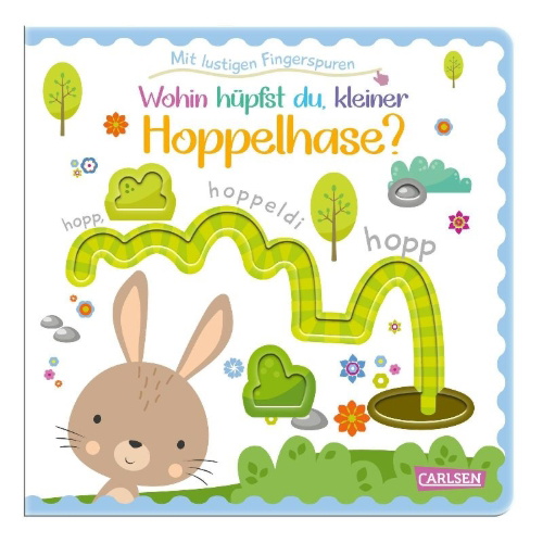Buchcover und Innenansicht für das Buch: Wohin hüpfst du, kleiner Hoppelhase?