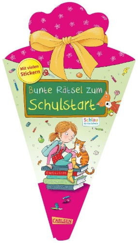 Buchcover und Innenansicht für das Buch: Schlau für die Schule: Bunte Rätsel zum Schulstart (Schultüte 2025 rosa)