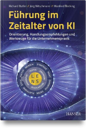 Buchcover und Innenansicht für das Buch: Führung im Zeitalter von KI