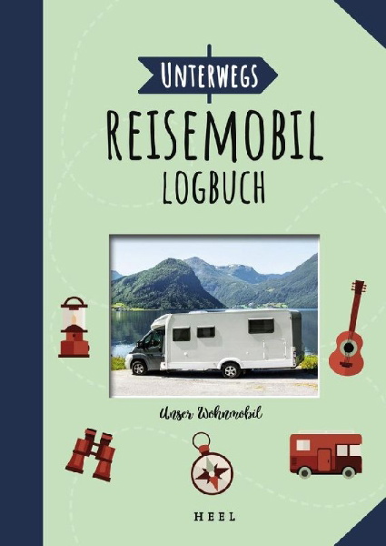 Buchcover und Innenansicht für das Buch: Unterwegs: Reisemobil-Logbuch