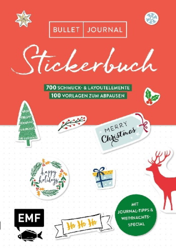 Buchcover und Innenansicht für das Buch: Bullet Journal - Stickerbuch Merry Christmas: 700 weihnachtliche Schmuckelemente