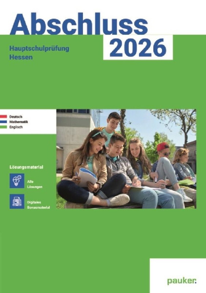 Buchcover und Innenansicht für das Buch: Abschluss 2026 - Hauptschule Hessen - Lösungsband - Deutsch, Mathe und Englisch