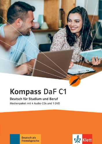 Buchcover und Innenansicht für das Buch: Kompass DaF C1. Medienpaket (4 Audio-CDs + DVD)
