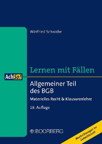 Buchcover und Innenansicht für das Buch: Allgemeiner Teil des BGB