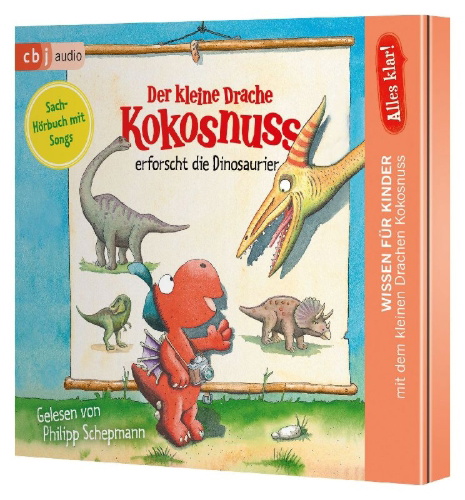 Buchcover und Innenansicht für das Buch: Alles klar! Der kleine Drache Kokosnuss erforscht... Die Dinosaurier