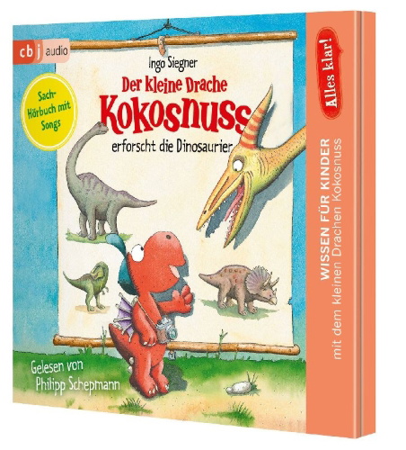Buchcover und Innenansicht für das Buch: Alles klar! Der kleine Drache Kokosnuss erforscht... Die Dinosaurier