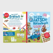 Buchcover und Innenansicht für das Buch: Das dicke Quatsch-Rätselbuch