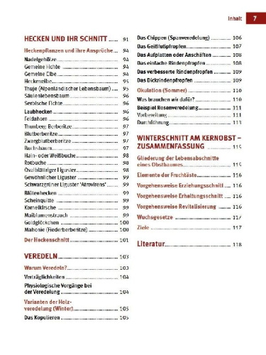 Buchcover und Innenansicht für das Buch: Hecken-, Strauch- und Obstbaumschnitt