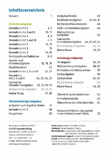 Buchcover und Innenansicht für das Buch: Einmaleins Mathematik 2./3. Klasse