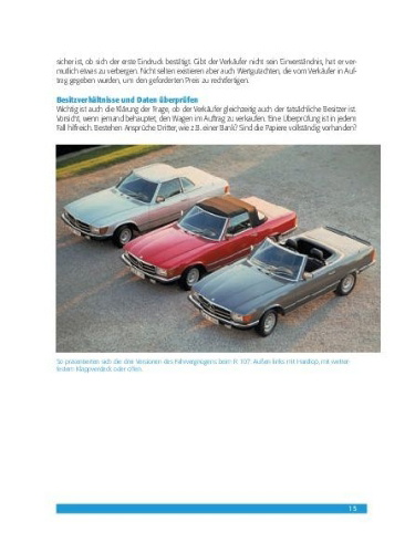 Buchcover und Innenansicht für das Buch: Praxisratgeber Klassikerkauf Mercedes Benz 280-560 SL & SLC (R/C 107)