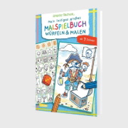 Buchcover und Innenansicht für das Buch: Mein lustiges großes Malspielbuch: Würfeln & Malen (ab 7 Jahren)