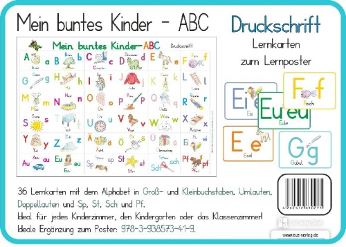Buchcover und Innenansicht für das Buch: Mein buntes Kinder-ABC Druckschrift mit Umlauten, Doppellauten und Sp, St, Sch und Pf