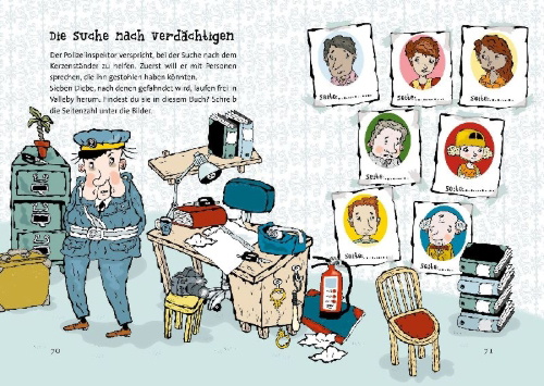 Buchcover und Innenansicht für das Buch: LasseMajas Detektivbyrå. LasseMajas sommarlovsbok. En dag pa stranden.