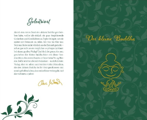 Buchcover und Innenansicht für das Buch: Der kleine Buddha auf dem Weg zum Glück. Jubiläumsausgabe