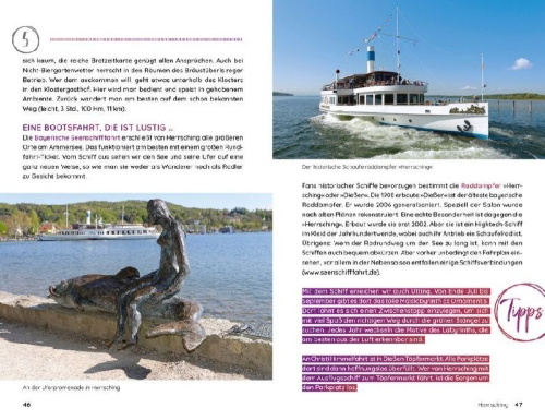 Buchcover und Innenansicht für das Buch: Wochenend und Wohnmobil - Kleine Auszeiten in Oberbayern