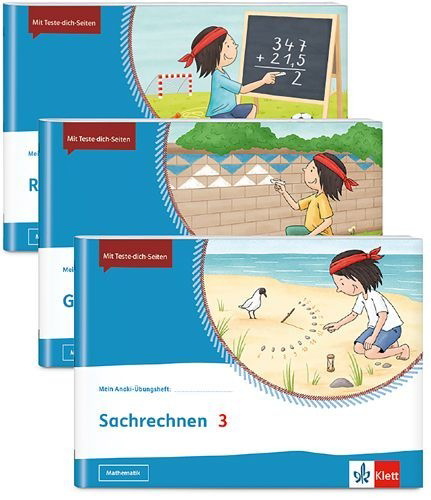 Buchcover und Innenansicht für das Buch: Mein Anoki-Übungsheft. Paket Mathematik 3. Richtig rechnen, Geometrie, Sachrechnen