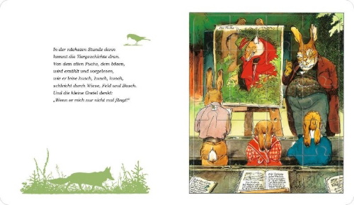 Buchcover und Innenansicht für das Buch: Die Häschenschule: Ein lustiges Puzzlebuch