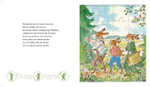 Buchcover und Innenansicht für das Buch: Die Häschenschule: Ein lustiges Puzzlebuch