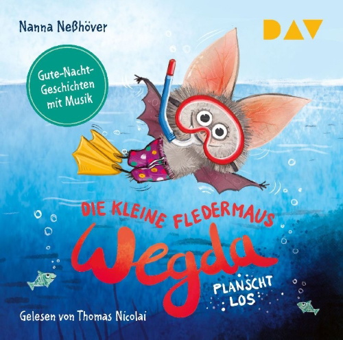 Buchcover und Innenansicht für das Buch: Die kleine Fledermaus Wegda - Teil 2: Wegda planscht los