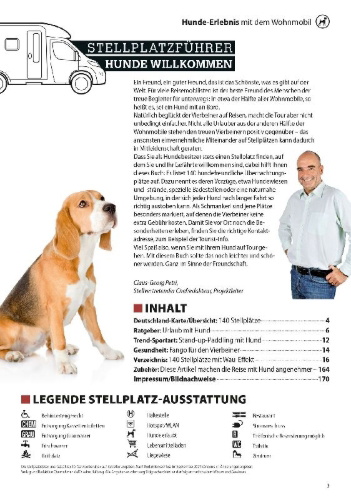 Buchcover und Innenansicht für das Buch: Stellplatzführer Hunde Willkommen