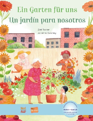 Buchcover und Innenansicht für das Buch: Ein Garten für uns. Deutsch-Spanisch
