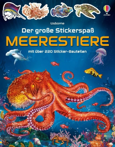 Buchcover und Innenansicht für das Buch: Der große Stickerspaß: Meerestiere